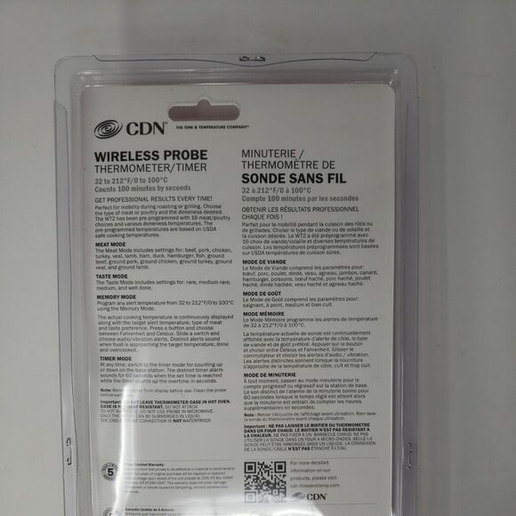 Wireless Probe Thermometer Timer Meat Poultry Roasts NEW Factory Sealed WT2 CDN - Picture 10 of 12